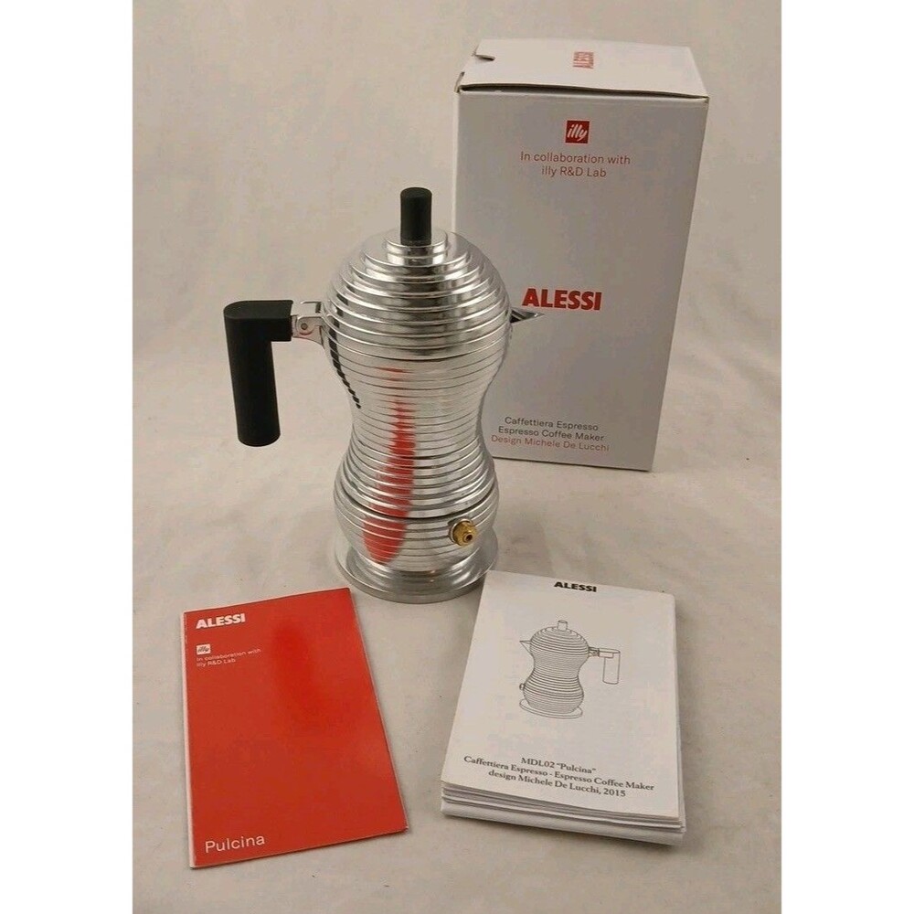Alessi Pulcina Black Espresso 1 Cup Coffee Maker Aluminum MDL02 Stove Top